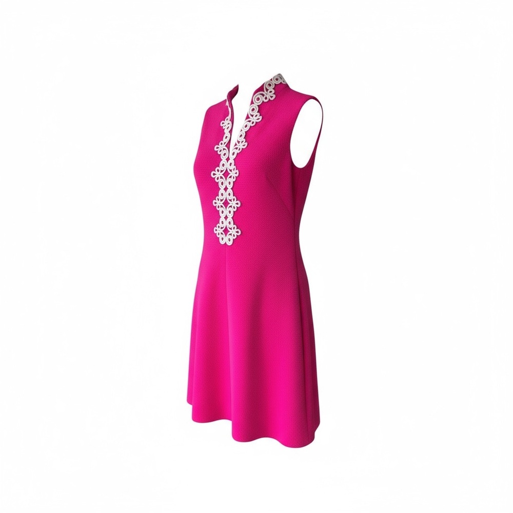 Vince Camuto Sleeveless Pink Dress with White Embellished Neckline